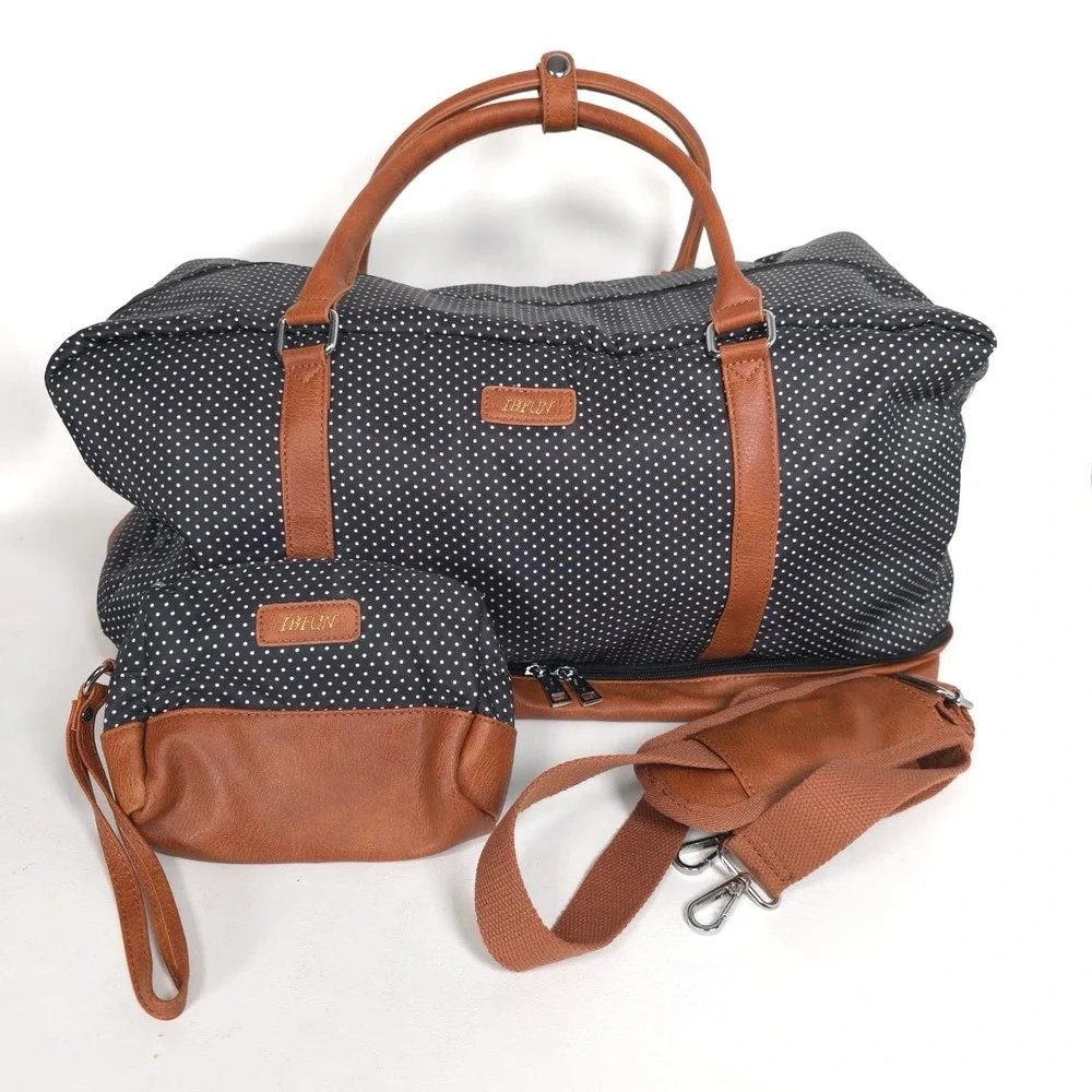 WEEKENDER BAGS 3 pc‎ Shoe Compartment Navy White Polka Dot IBFUN NWOT